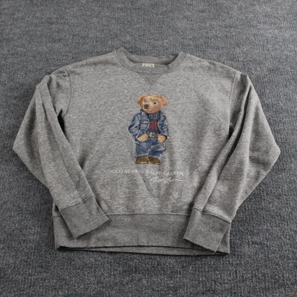 Polo Ralph Lauren Sweatshirt Kids Small 8 Polo Bear Crewneck Grey Casual - Picture 1 of 8
